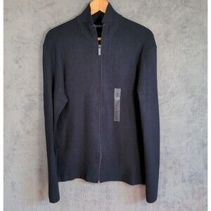 NWT Perry Ellis Full Zip Knit Jacket Men's Large Navy Blue Tach Knit Mock Neck